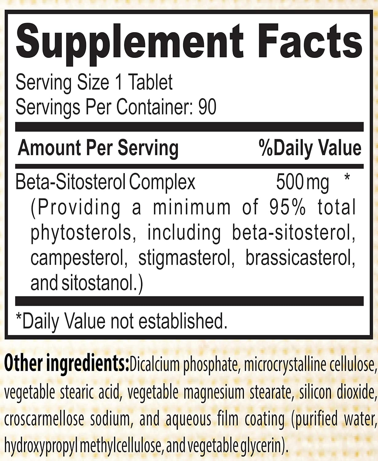 500 Mg Beta Sitosterol Prostate Supplement for Men - Promotes Prostate Health, Urinary Function & Cholesterol Levels - 90 Tablets