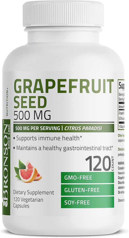 500 MG Bronson Grapefruit Seed Extract Capsules - Immune & Digestive Support - Non-GMO, 120 Veg Caps