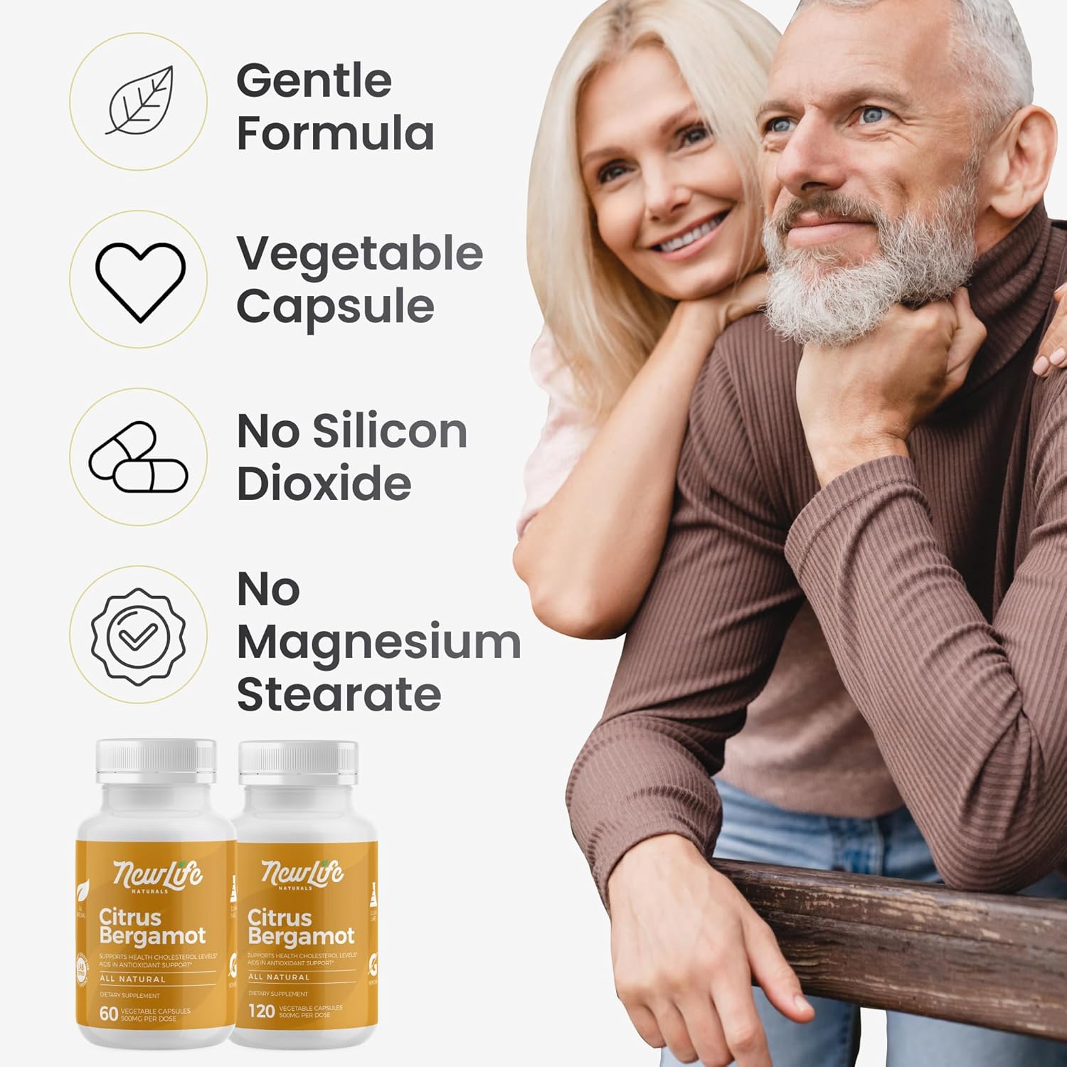 500 MG Citrus Bergamot Supplements for Heart Health and Aging Support - Pure Extract Formula - 60 Veggie Capsules by NewLife Naturals