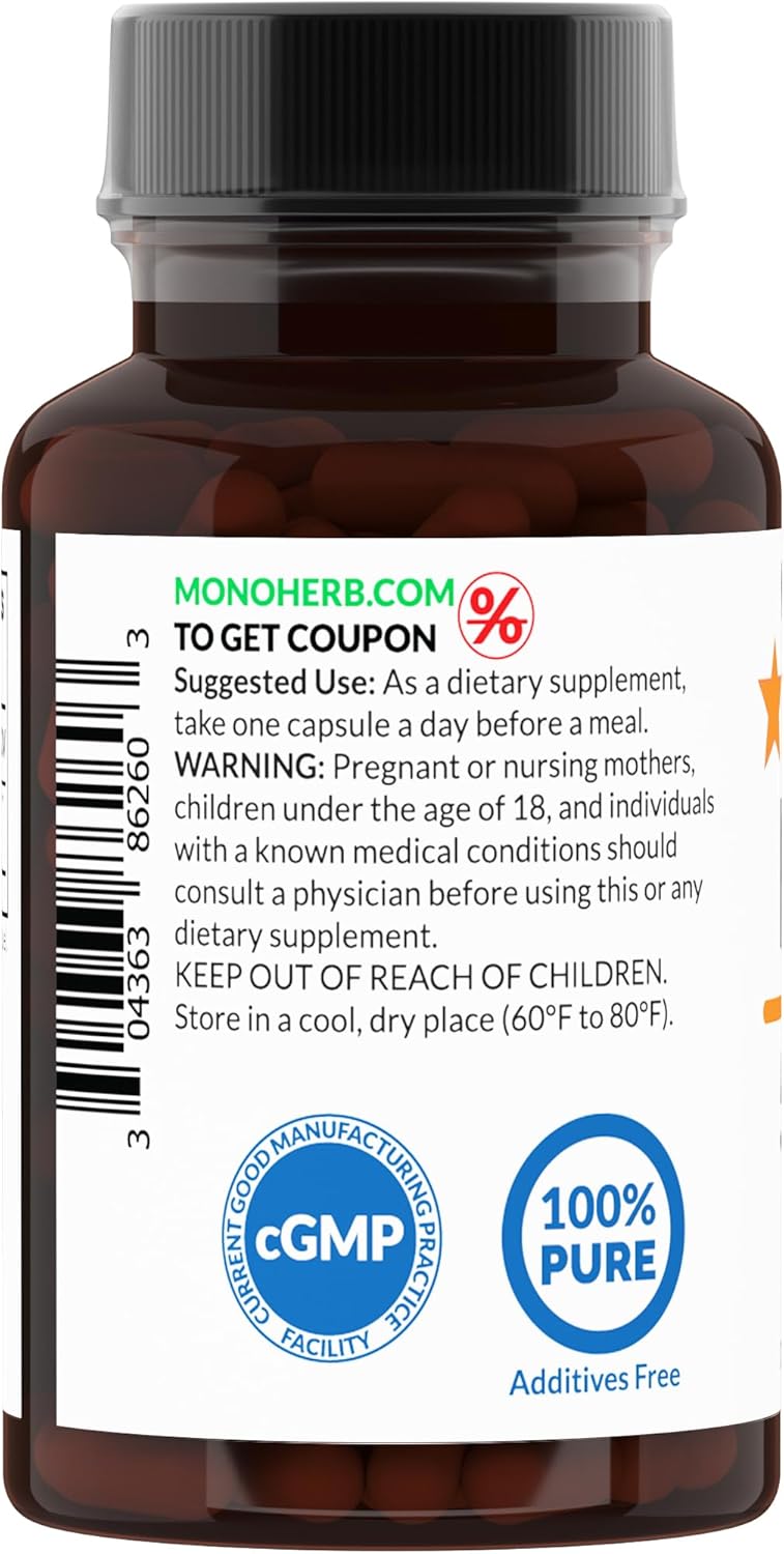 500 mg Monoherb N-Dimethyl Glycine Supplement - 90 Vegetarian Capsules - 90 Servings
