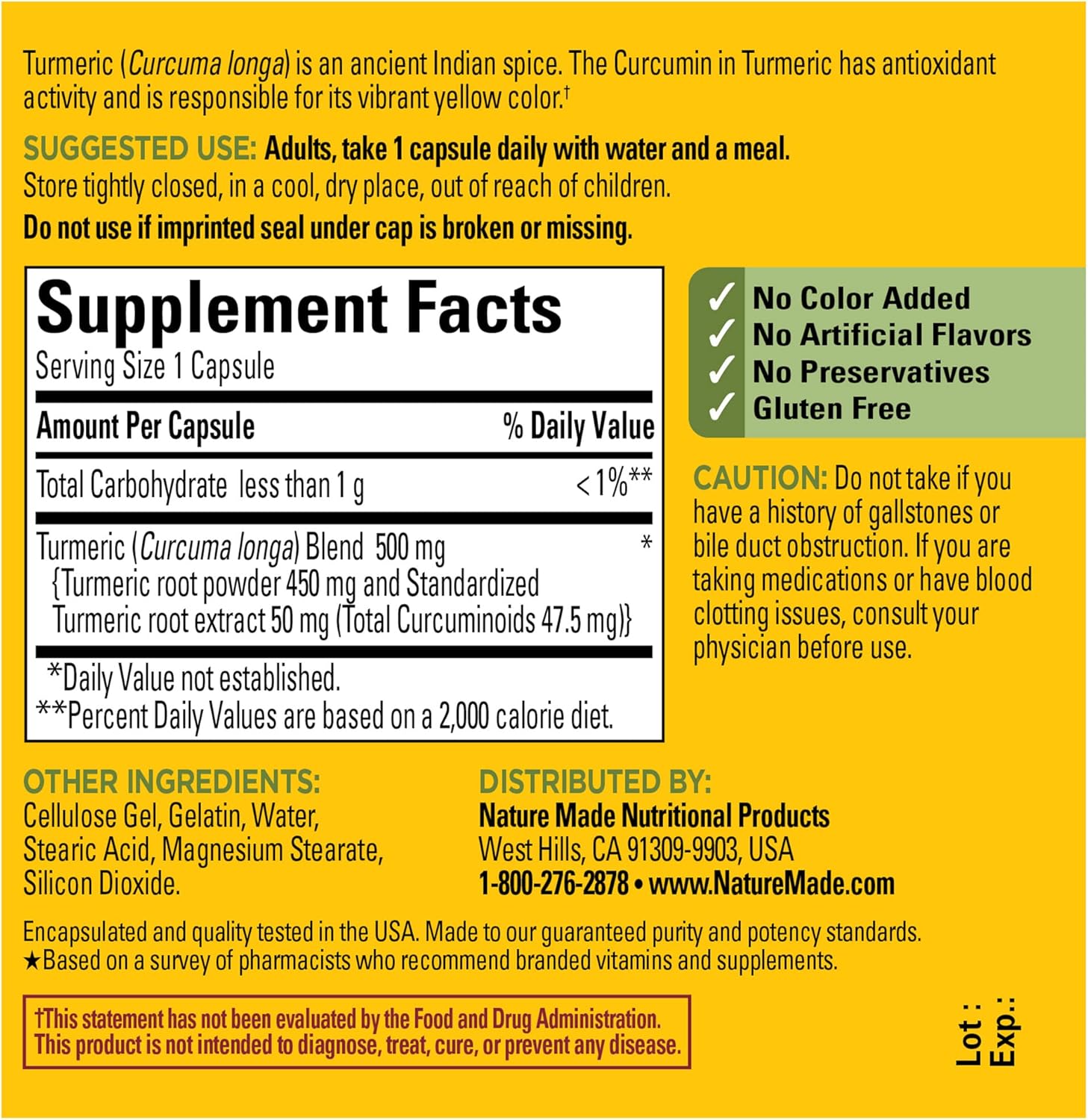 500 mg Nature Made Turmeric Curcumin Capsules - Antioxidant Support Supplement, 60 Count
