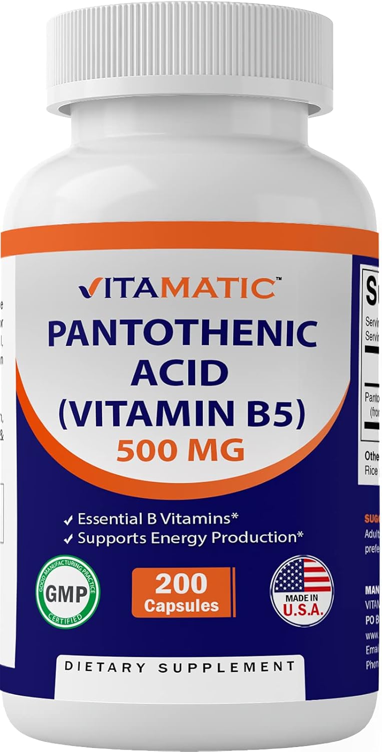 500 mg Pantothenic Acid (Vitamin B5) Capsules - Pack of 200 by Vitamatic