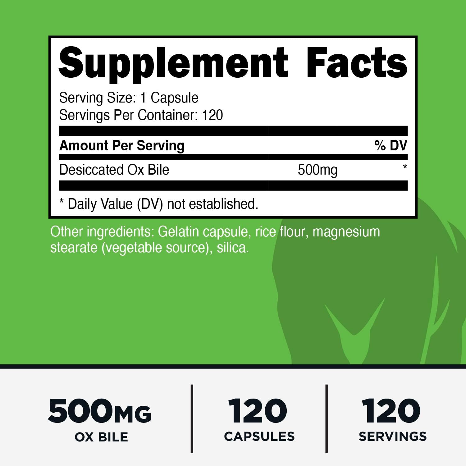 500 MG Primal Ox Bile Capsules - Gluten-Free, Non-GMO, Third-Party Tested (120 Capsules)