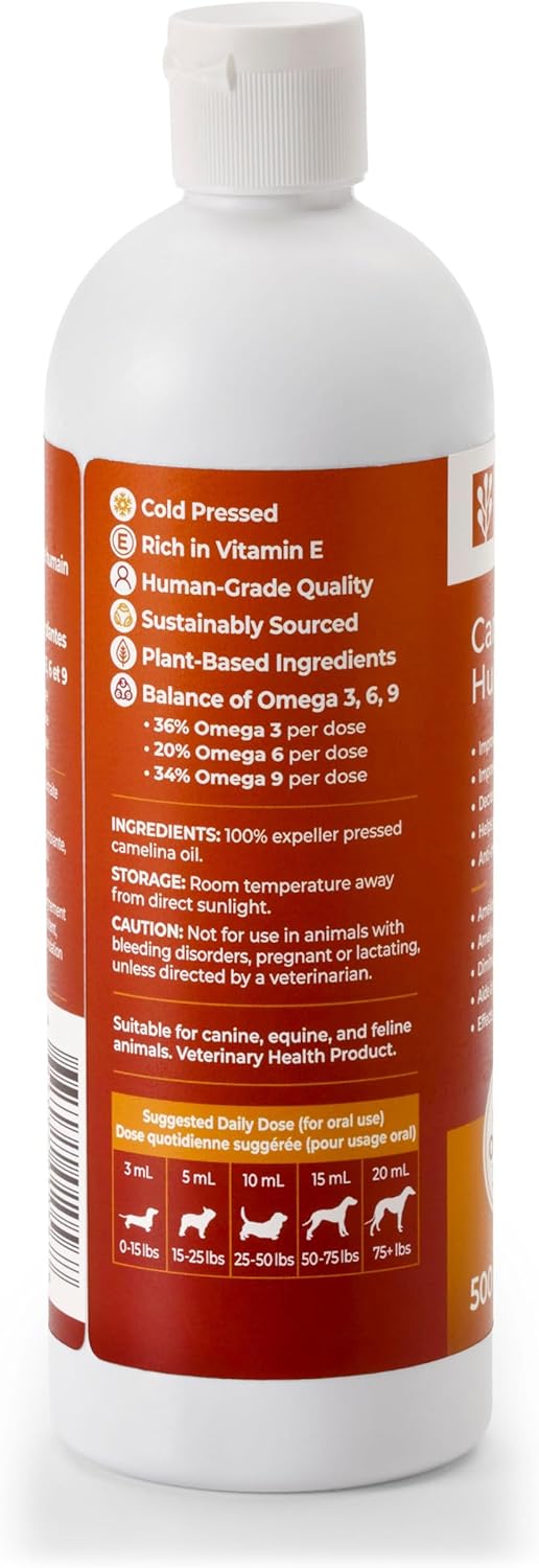 500 ml Canpressco Camelina Oil: Omega 3 Supplement for Joint, Coat, and Skin Health in Horses, Dogs, and Cats