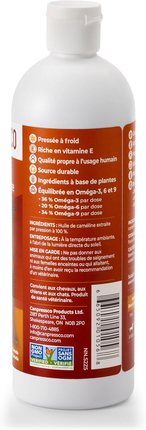 500 ml Canpressco Camelina Oil: Omega 3 Supplement for Joint, Coat, and Skin Health in Horses, Dogs, and Cats