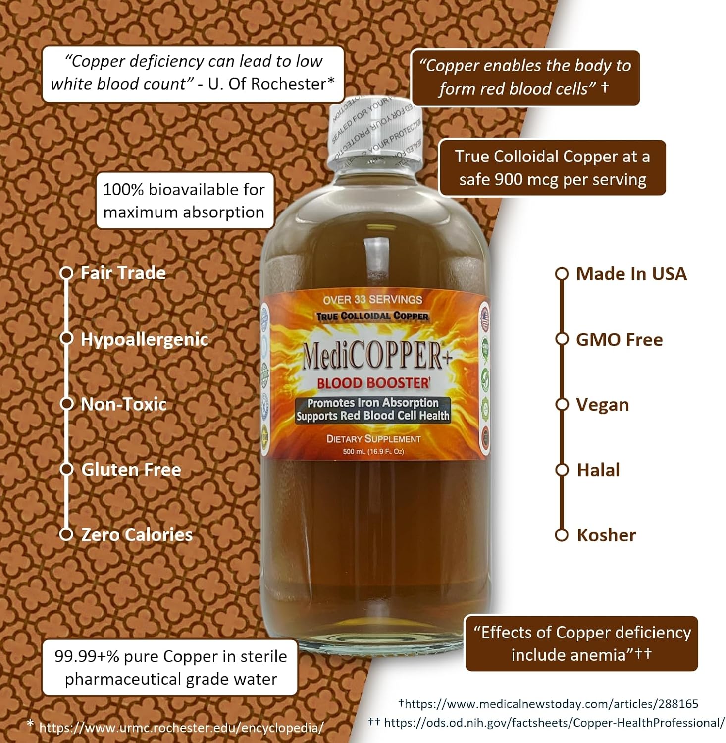 500 mL Nutraneering MediCOPPER® Plus Blood Booster True Colloidal Copper CuNP Nutritional Supplement