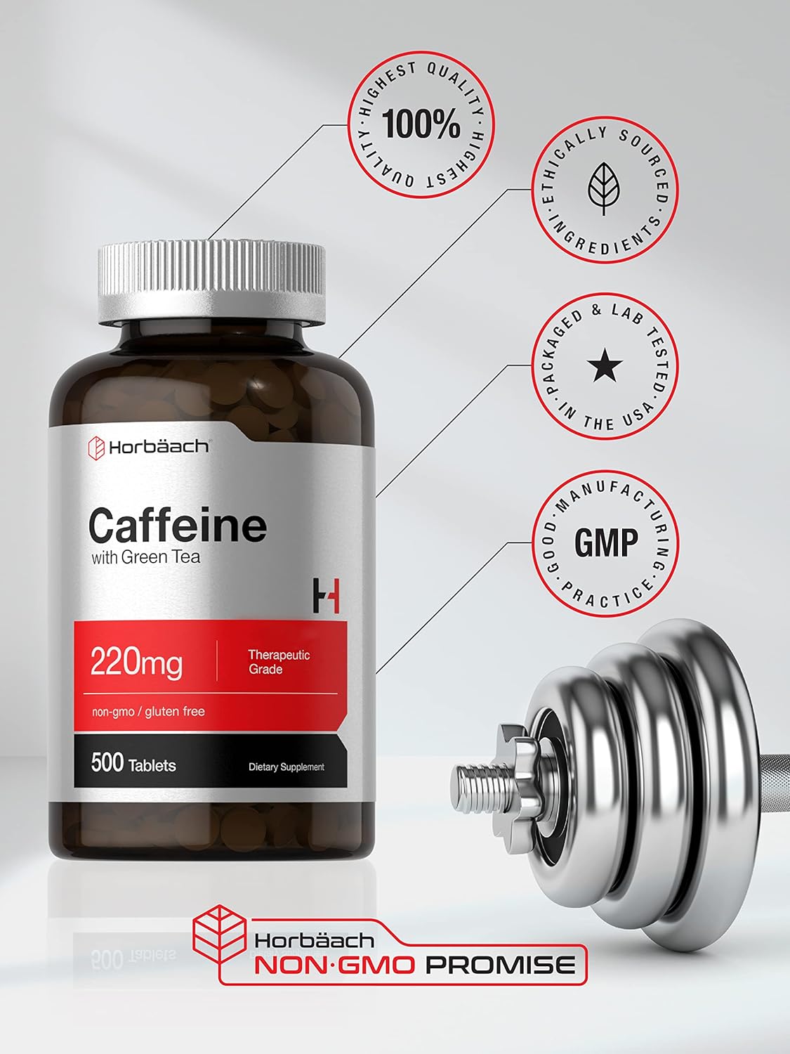 500 Vegetarian Caffeine Pills with Green Tea - 200mg, Non-GMO & Gluten Free