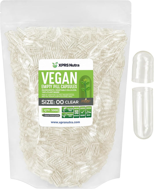 5000 Count XPRS Nutra Size 00 Clear Vegan Empty Capsules for DIY Vegetarian Pill Filling