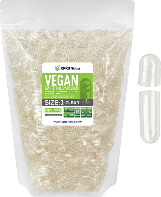 5000 Count XPRS Nutra Size 1 Clear Vegan Empty Capsules for DIY Vegetable Capsule Filling