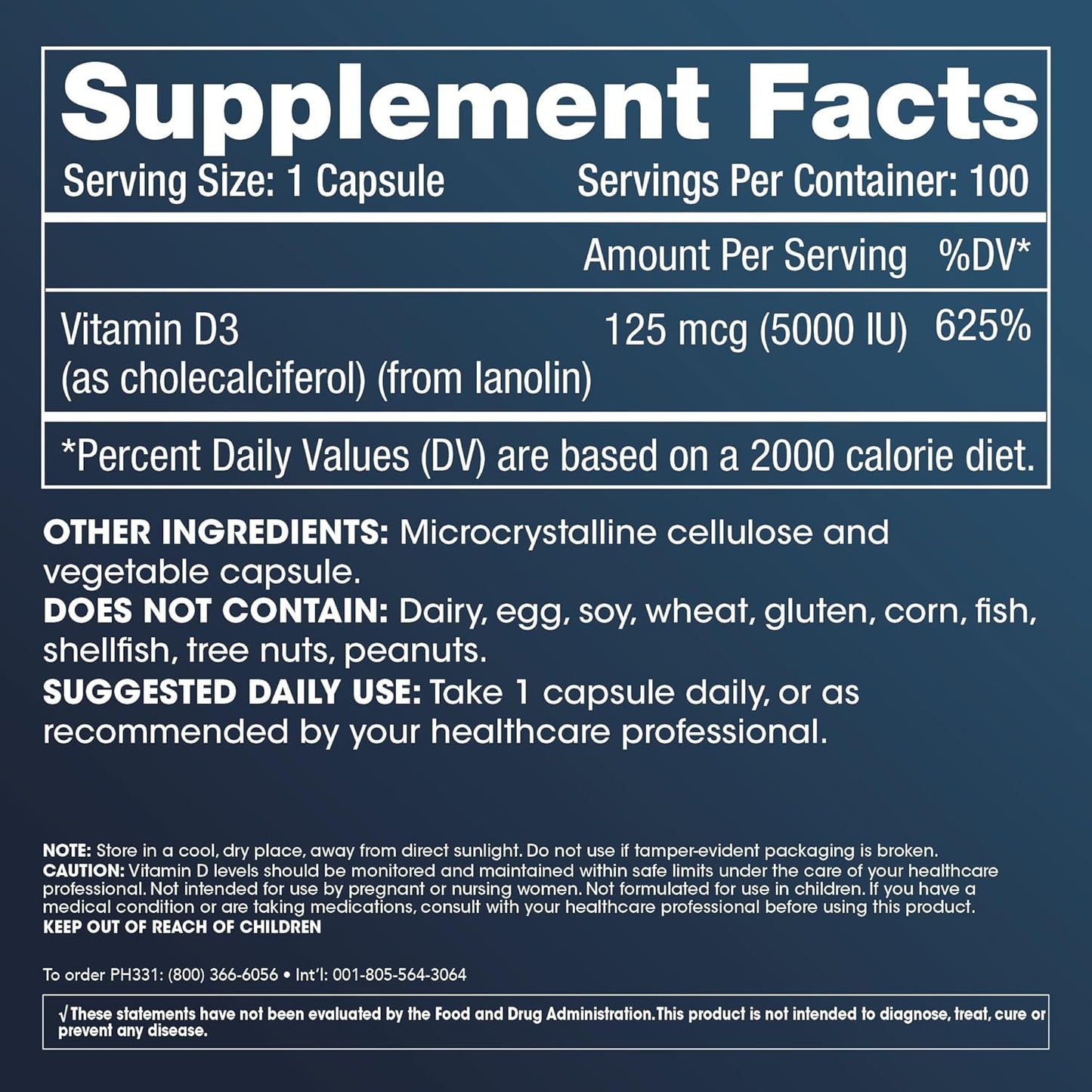5000 IU ProHealth Vitamin D3 Capsules - 100 Count