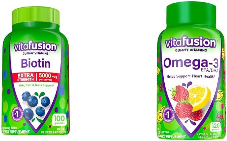5,000 mcg Extra Strength Biotin Gummy Vitamins for Heart Health - Berry & Lemonade Flavored Omega-3 Gummies
