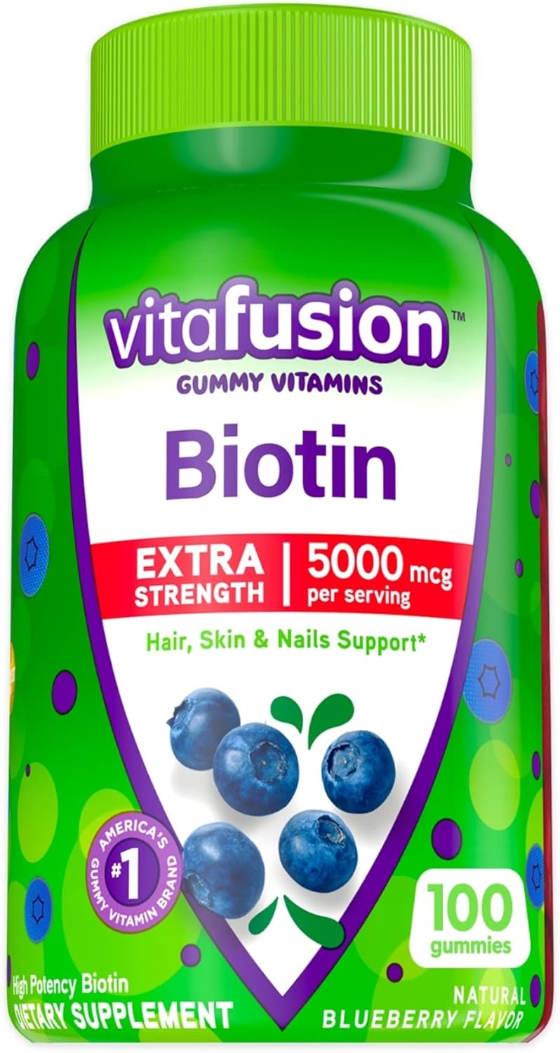 5,000 mcg Extra Strength Biotin Gummy Vitamins for Heart Health - Berry & Lemonade Flavored Omega-3 Gummies