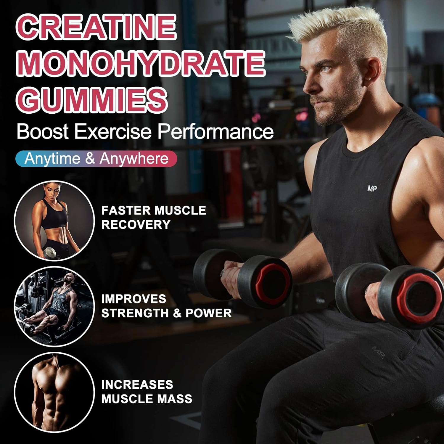 5000mg Creatine Monohydrate Gummies - Sugar Free Chewables for Muscle Strength & Energy - 120 CT Raspberry Flavor - Men & Women