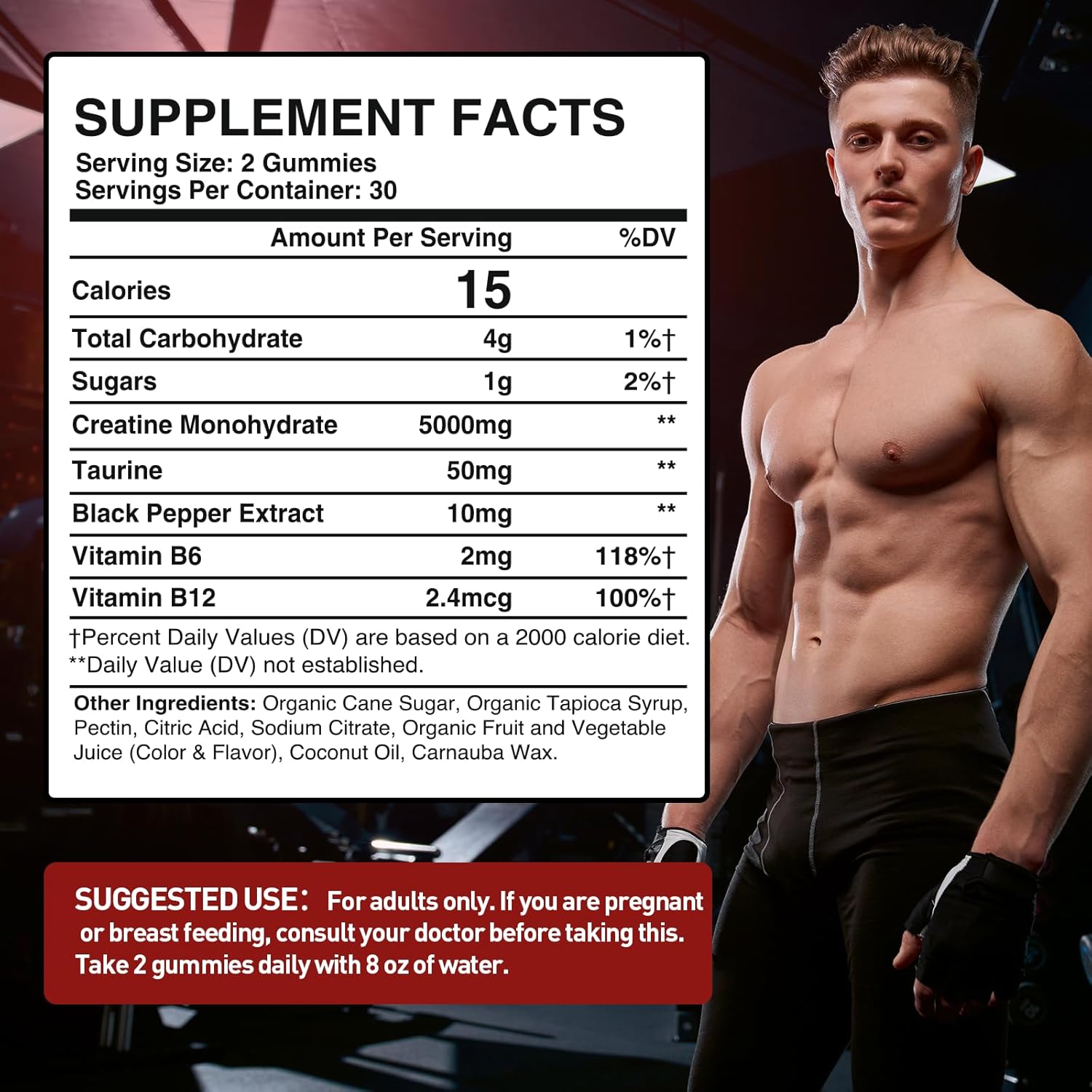 5000mg Creatine Monohydrate Gummies with Taurine & Vitamin B12 for Strength & Endurance, 180 Count