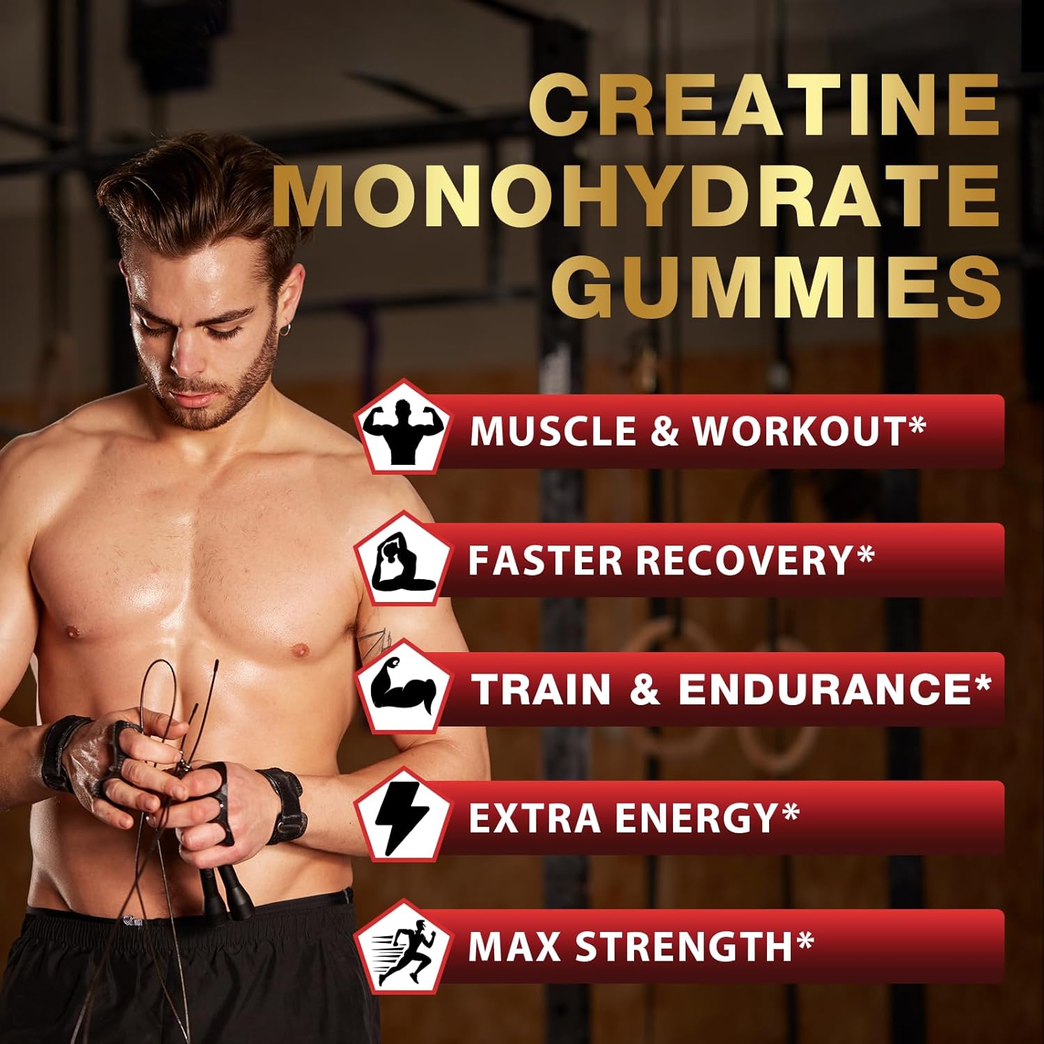 5000mg Creatine Monohydrate Gummies with Taurine & Vitamin B12 for Strength & Endurance, 180 Count