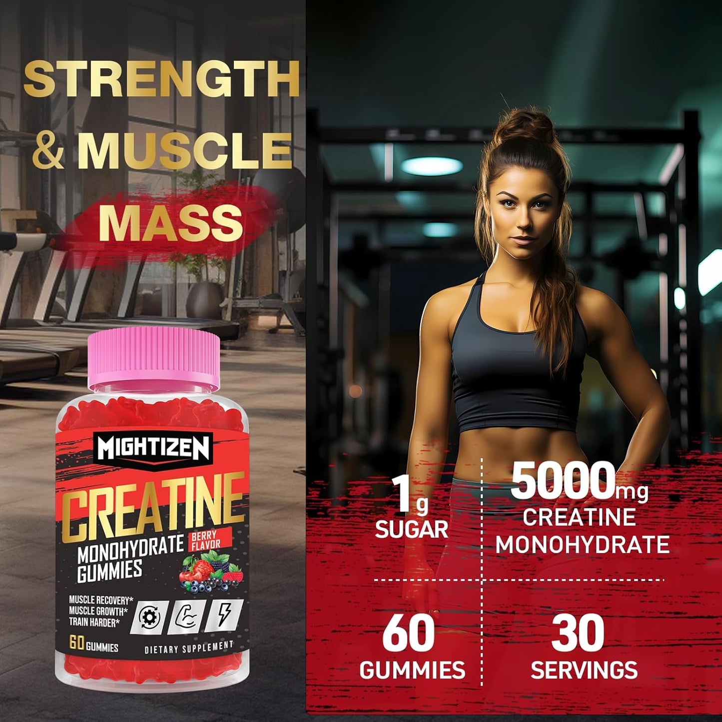 5000mg Creatine Monohydrate Gummies with Taurine & Vitamin B12 for Strength & Endurance, 180 Count
