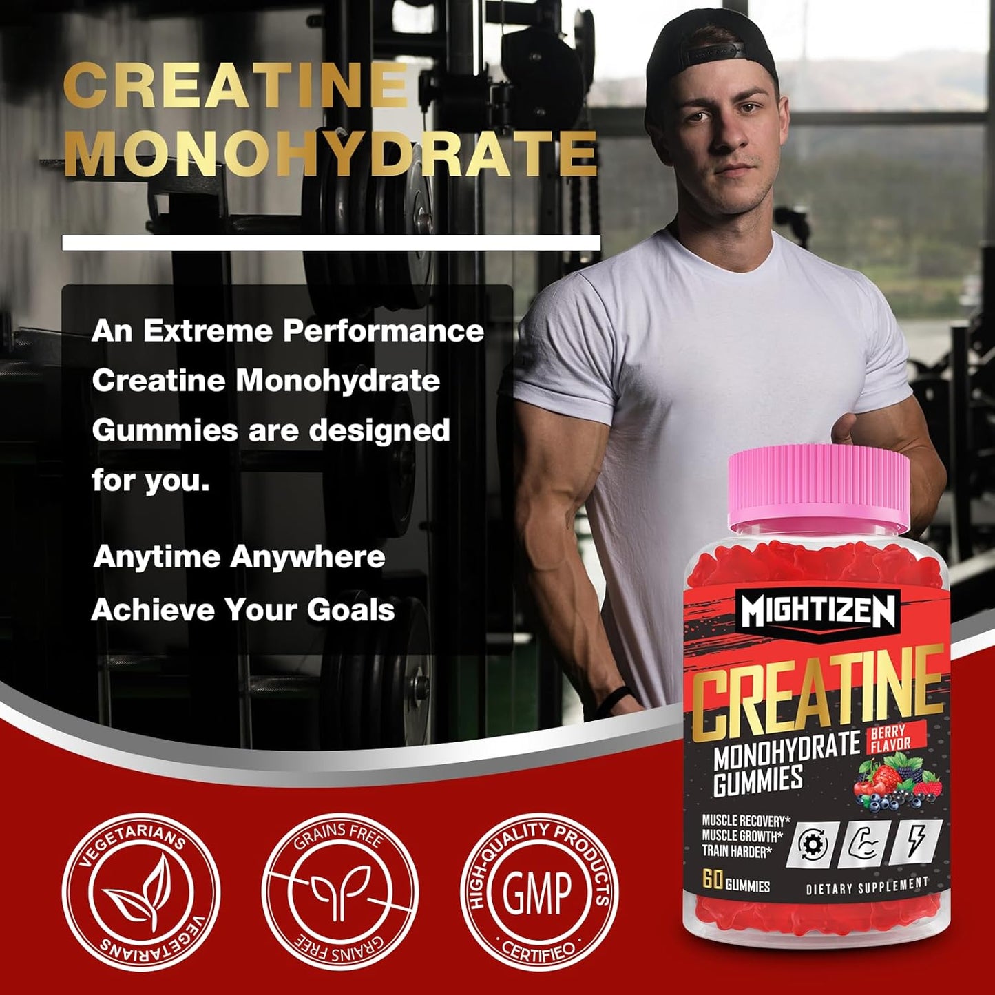 5000mg Creatine Monohydrate Gummies with Taurine & Vitamin B12 for Strength & Endurance, 180 Count