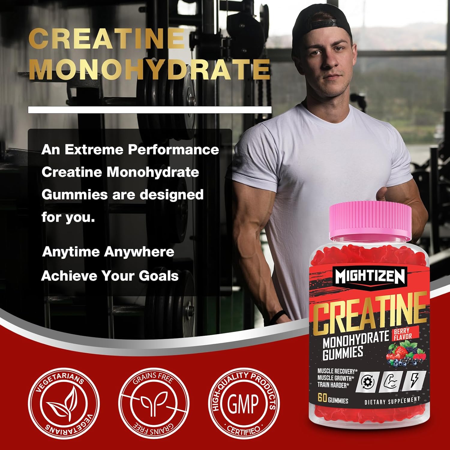 5000mg Creatine Monohydrate Gummies with Taurine & Vitamin B12 for Strength & Endurance, 180 Count