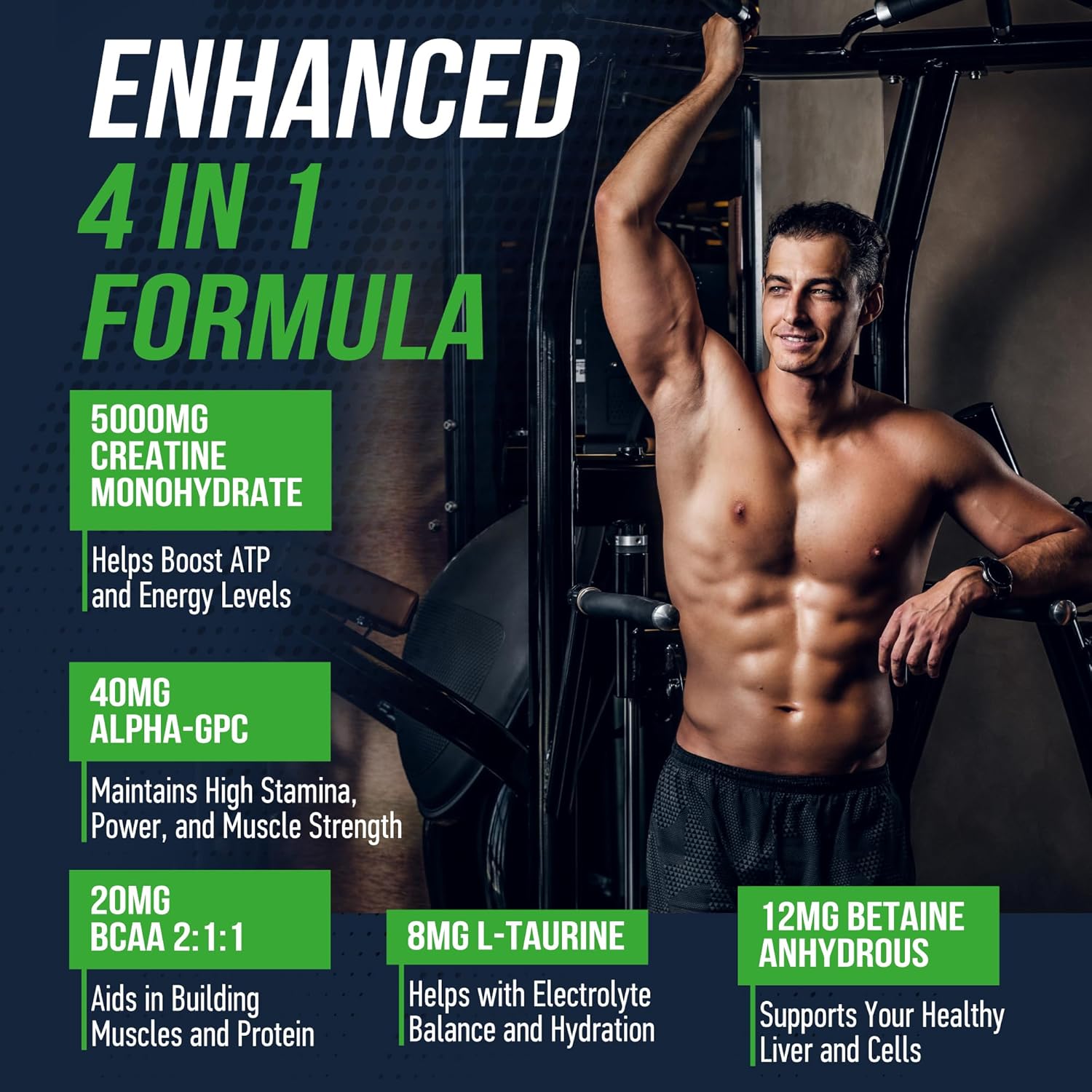 5000mg Creatine Monohydrate Gummy Supplement with L-Taurine, Betaine Anhydrous, Alpha-GPC, and BCAA 2:1:1 - Sugar-Free and Gluten-Free for Men and Women by musebeam