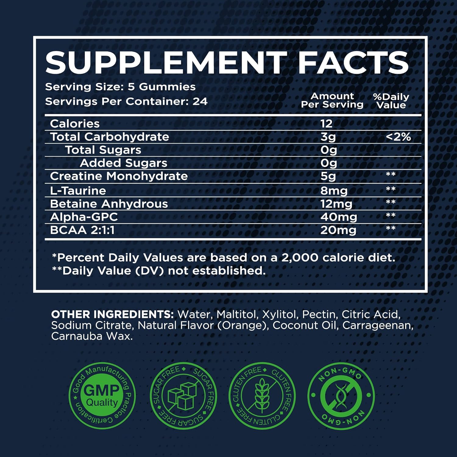 5000mg Creatine Monohydrate Gummy Supplement with L-Taurine, Betaine Anhydrous, Alpha-GPC, and BCAA 2:1:1 - Sugar-Free and Gluten-Free for Men and Women by musebeam