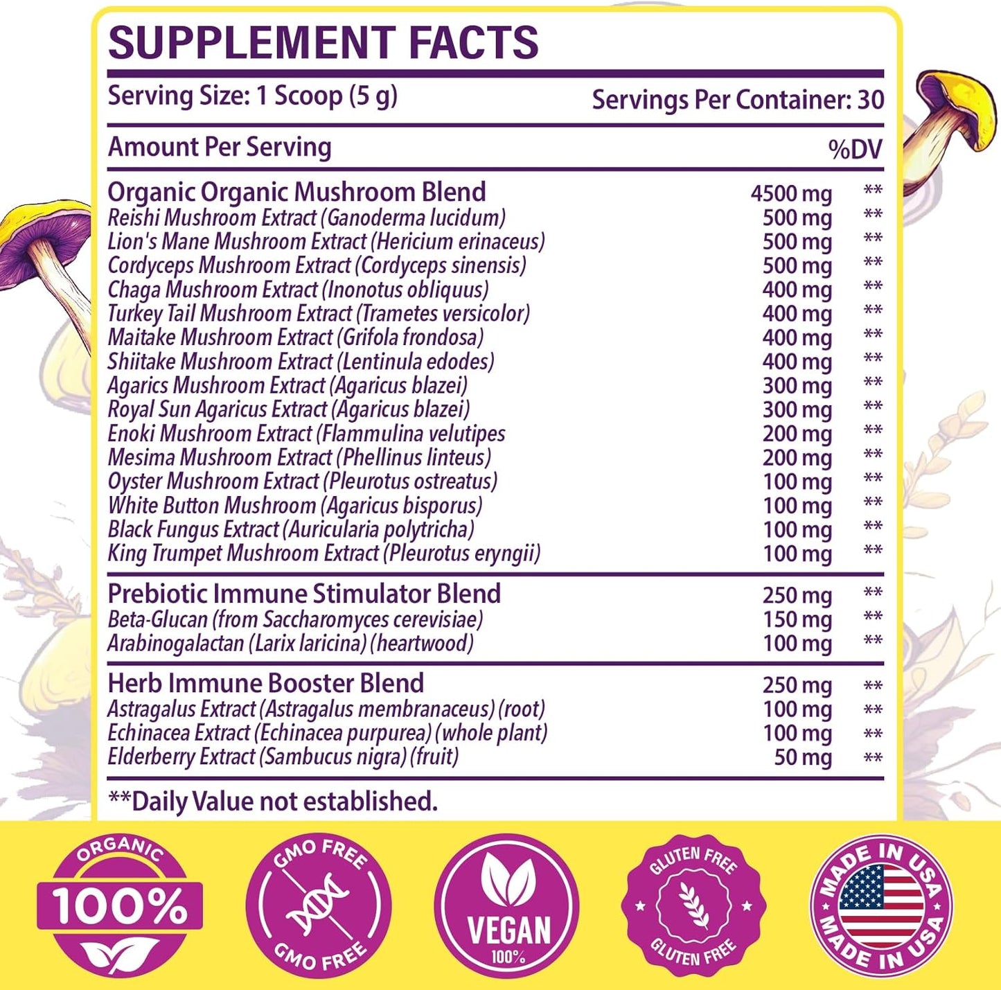 5000mg Mushroom Powder for Coffee & More - 20-in-1 Complex with Lions Mane, Reishi, Cordyceps, Turkey Tail & Herbs - Memory, Focus, Energy, Immunity - 5.3oz