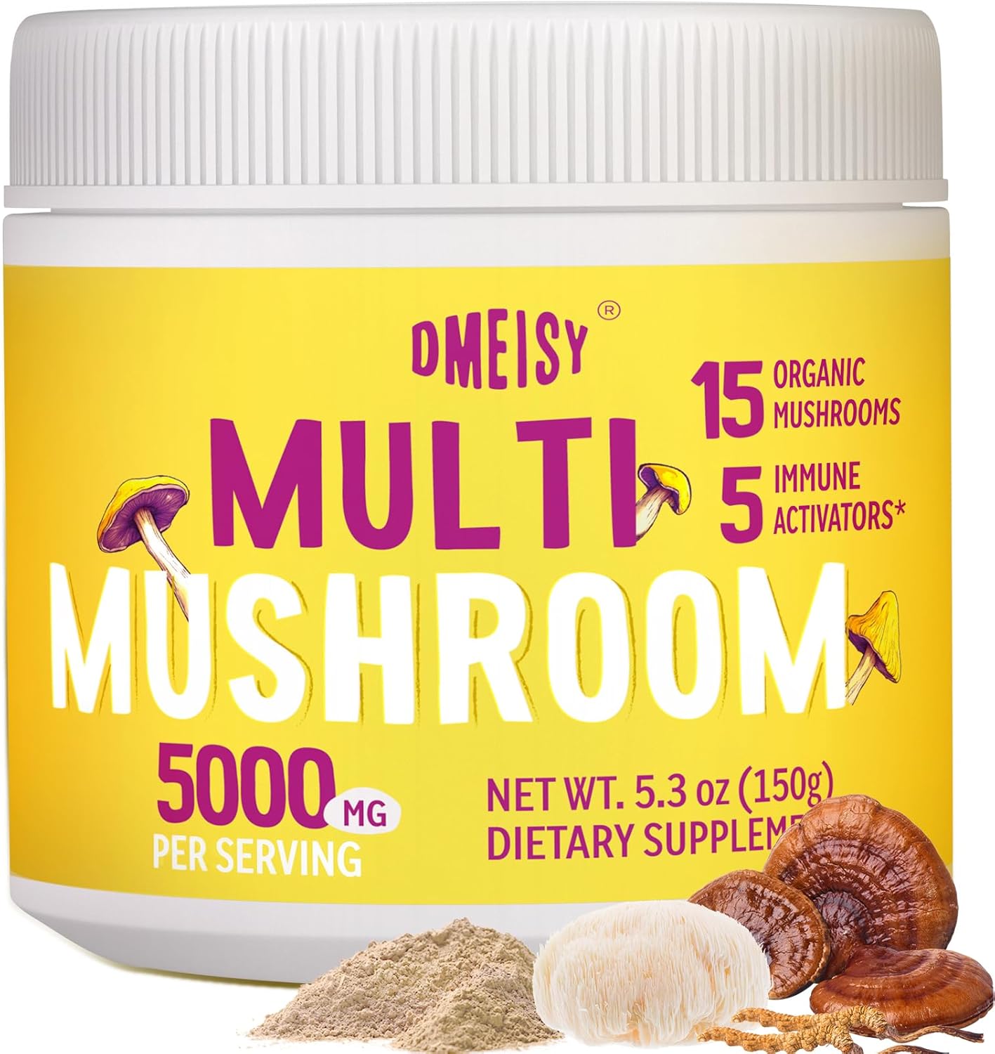 5000mg Mushroom Powder for Coffee & More - 20-in-1 Complex with Lions Mane, Reishi, Cordyceps, Turkey Tail & Herbs - Memory, Focus, Energy, Immunity - 5.3oz