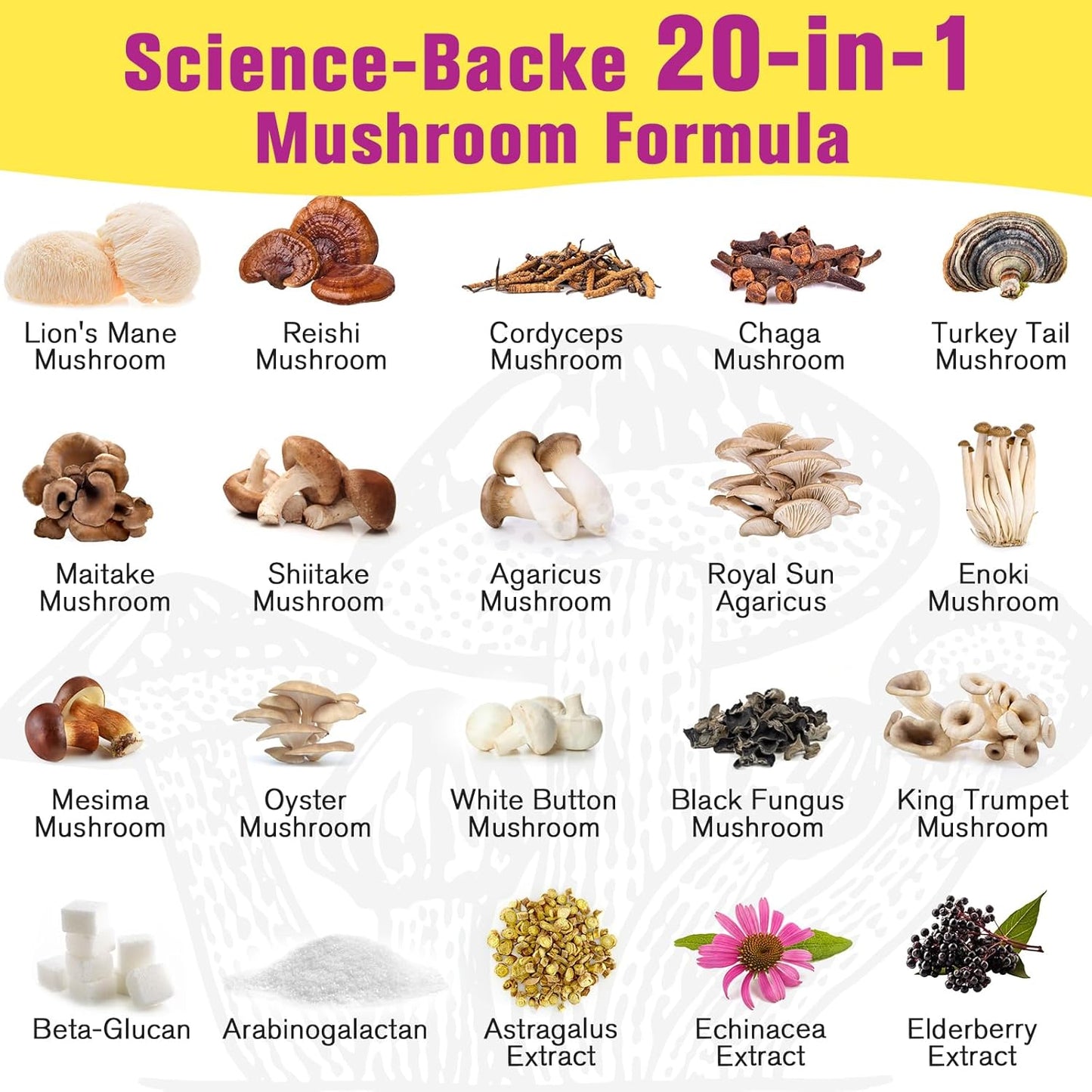 5000mg Mushroom Powder for Coffee & More - 20-in-1 Complex with Lions Mane, Reishi, Cordyceps, Turkey Tail & Herbs - Memory, Focus, Energy, Immunity - 5.3oz