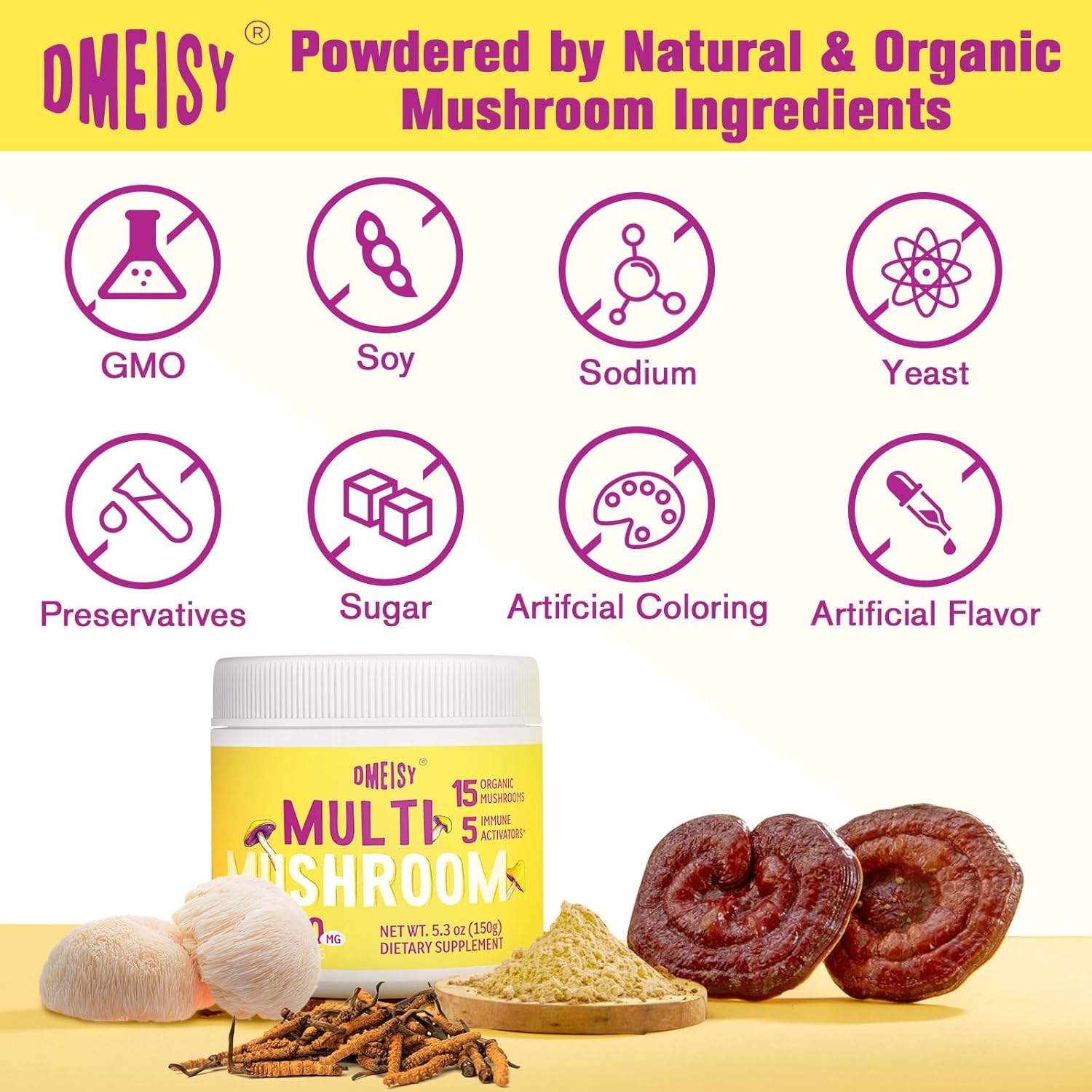 5000mg Mushroom Powder for Coffee & More - 20-in-1 Complex with Lions Mane, Reishi, Cordyceps, Turkey Tail & Herbs - Memory, Focus, Energy, Immunity - 5.3oz