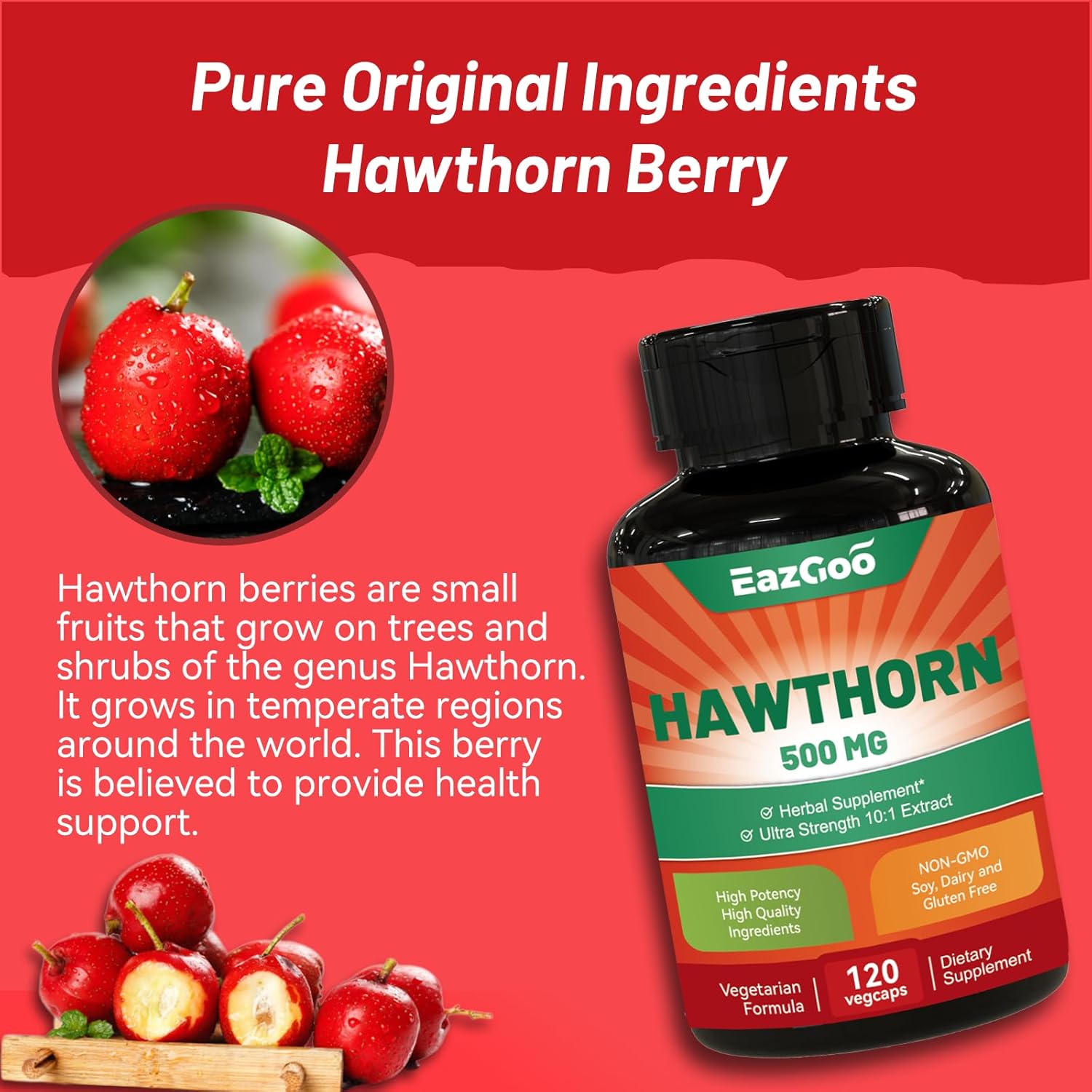 5000mg Strength Hawthorn Berry Extract Capsules for Digestion Support - 120 Vegan Capsules by EAZGOO