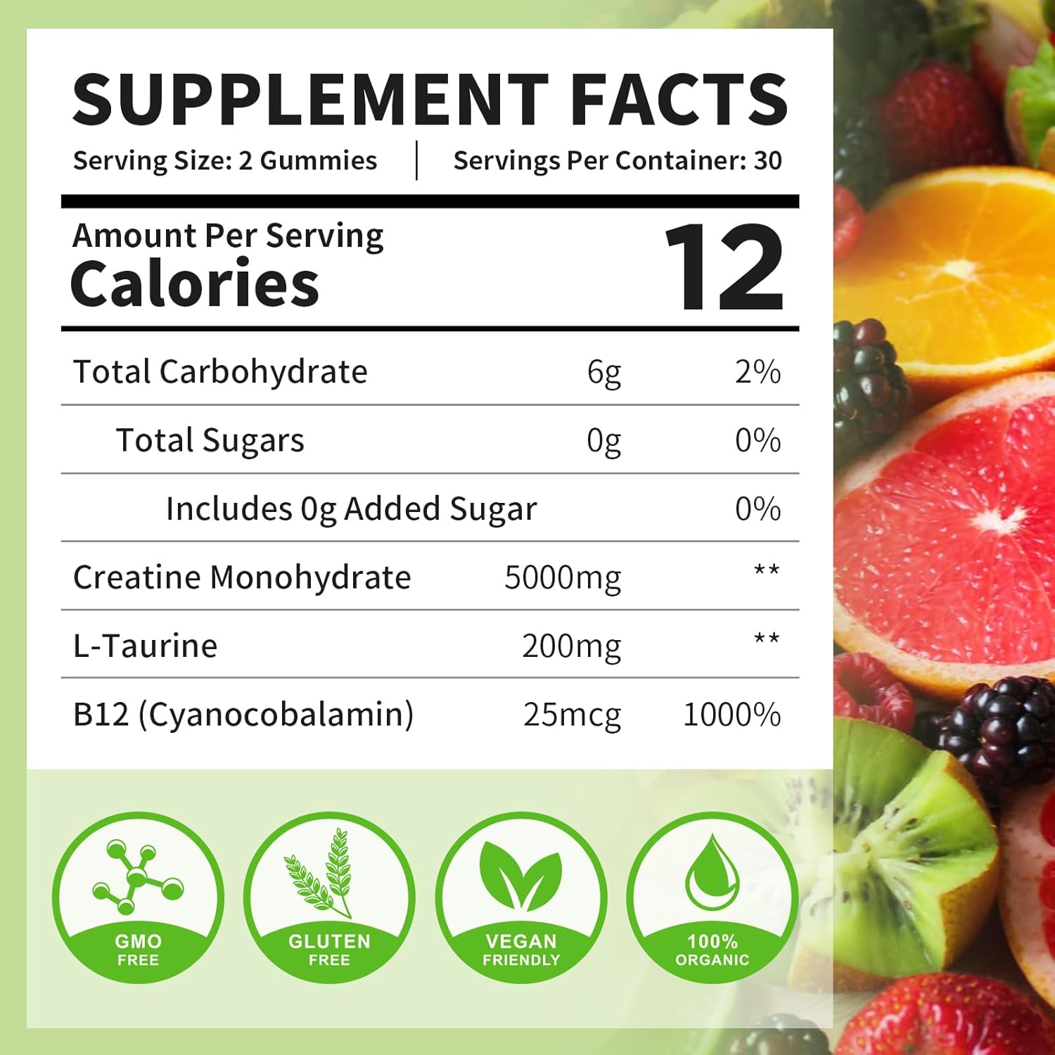 5000mg Vegan Creatine Monohydrate Gummies for Muscle Builder Strength - Mixed Flavor Pre Workout Supplement for Men Women - 60 Count