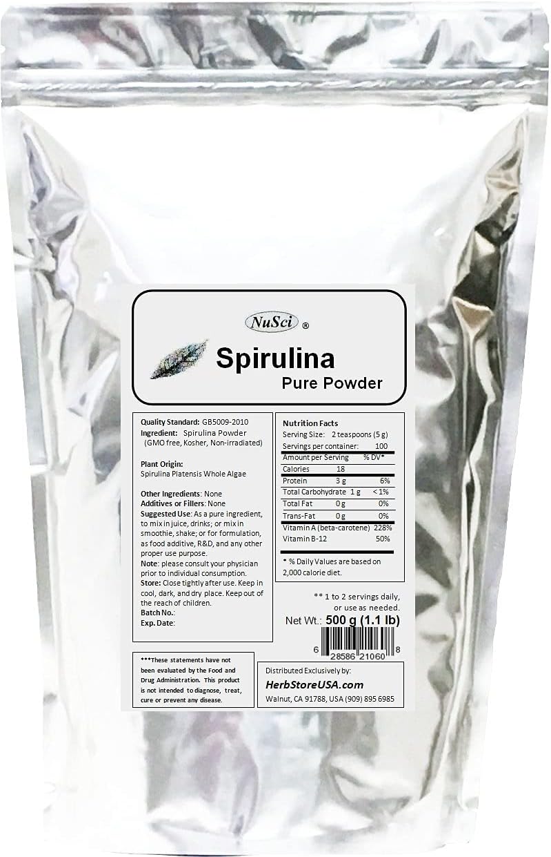 500g (1.1lb) Bulk Pure Fresh NuSci Spirulina Powder - High Quality Nutrient-Dense Superfood