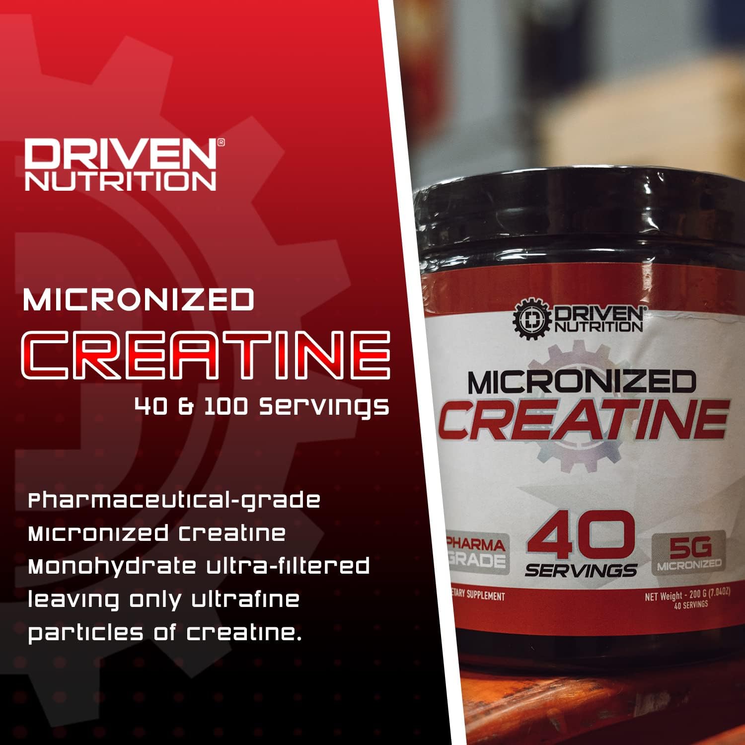 500g Driven Nutrition Creatine Powder - Unflavored Micronized Formula for Physical Performance & Cognition - 5g Per Serving to Boost Strength, Endurance, & Muscle Mass