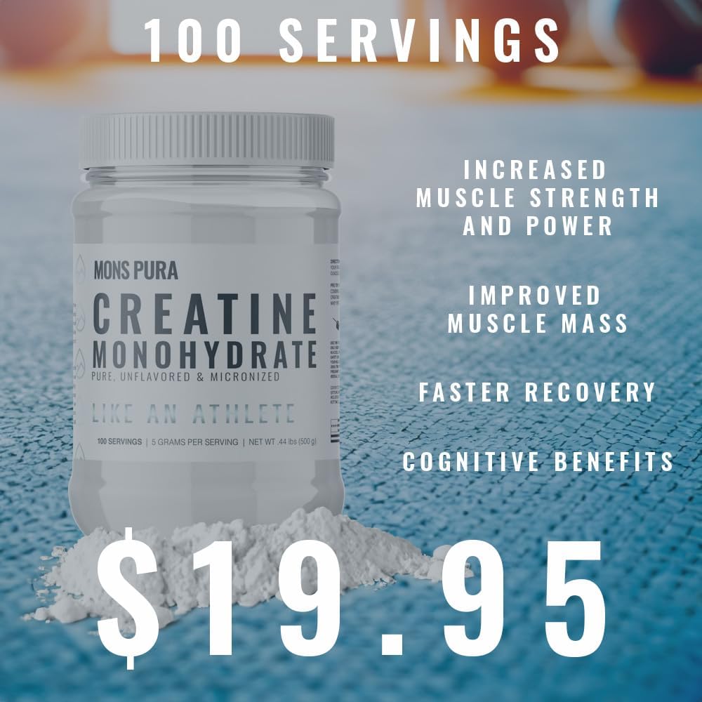 500g Mons Pura Creatine Monohydrate Powder - 100% Pure, Micronized, Unflavored - Supports Muscle Growth, Strength, and Endurance - Ideal for Athletes, Bodybuilders, Fitness Enthusiasts