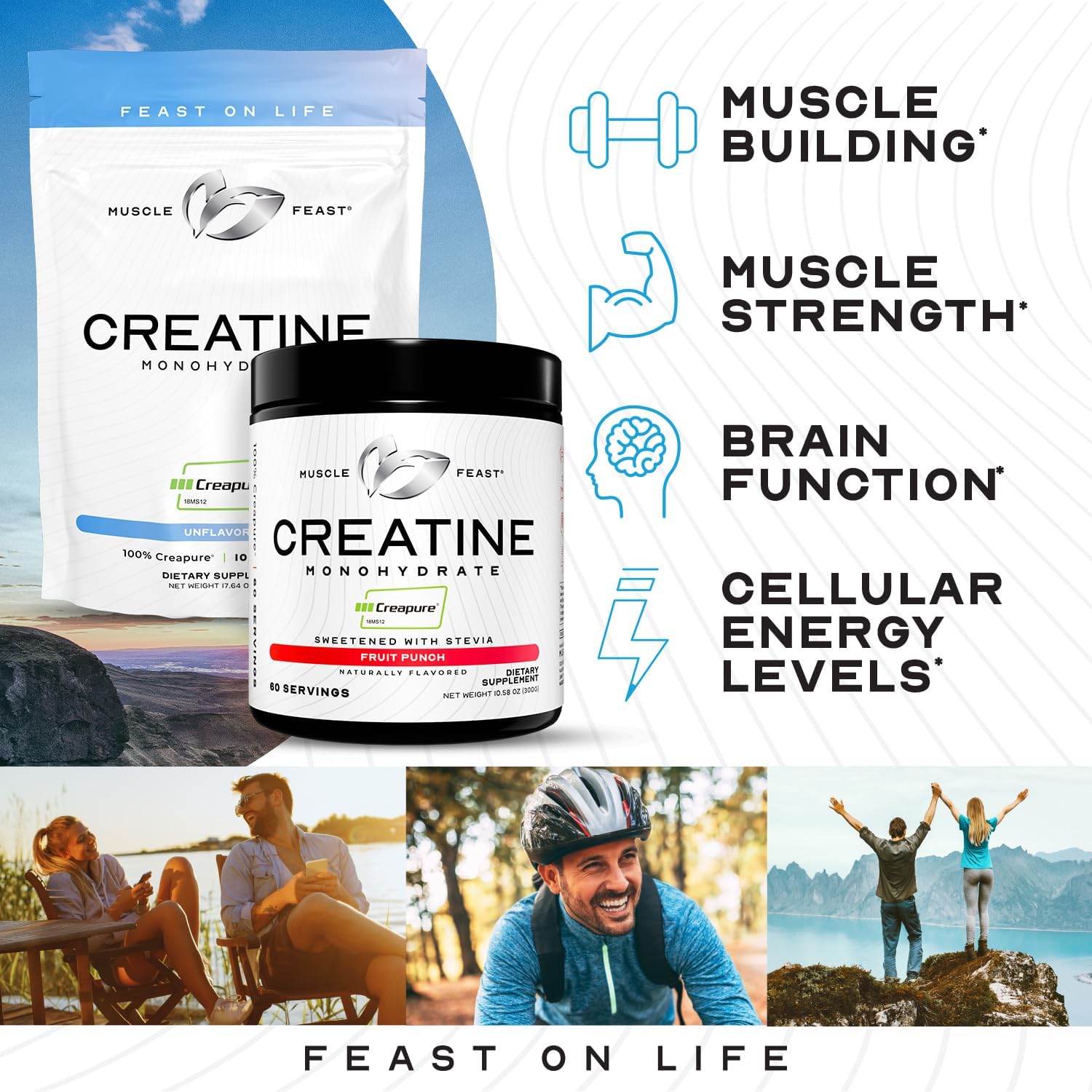 500g Muscle Feast Creapure Creatine Monohydrate Powder - Vegan Keto Friendly Gluten-Free Mass Gainer for Muscle Growth & Recovery