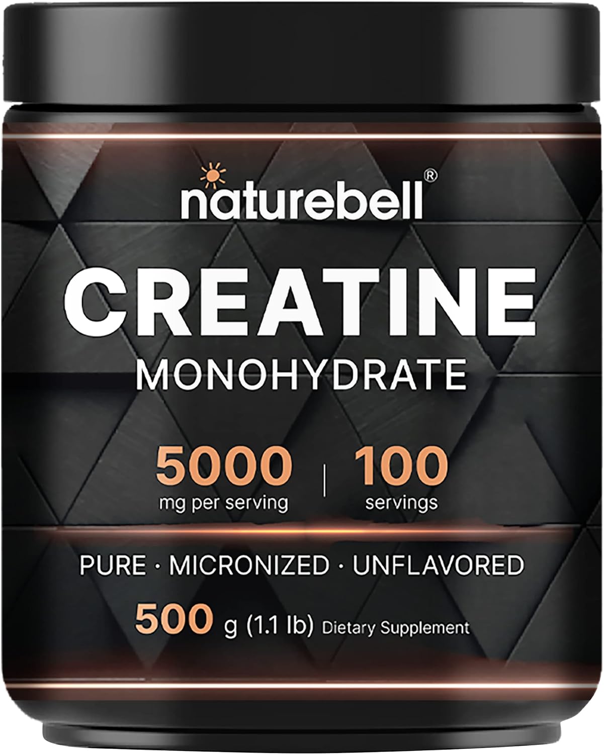 500g NatureBell Instant Creatine Monohydrate Powder - Unflavored Micronized Creatine for Pre Workout, Keto, Vegan - 5000mg Per Serving - Dissolves Easily - Filler Free - 100 Servings