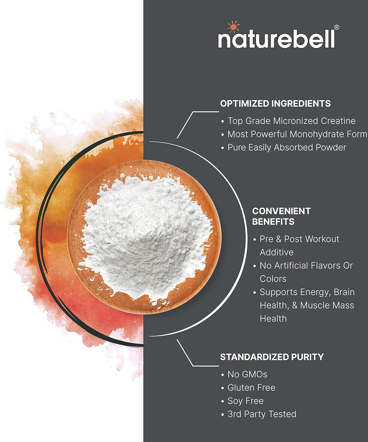 500g NatureBell Instant Creatine Monohydrate Powder - Unflavored Micronized Creatine for Pre Workout, Keto, Vegan - 5000mg Per Serving - Dissolves Easily - Filler Free - 100 Servings