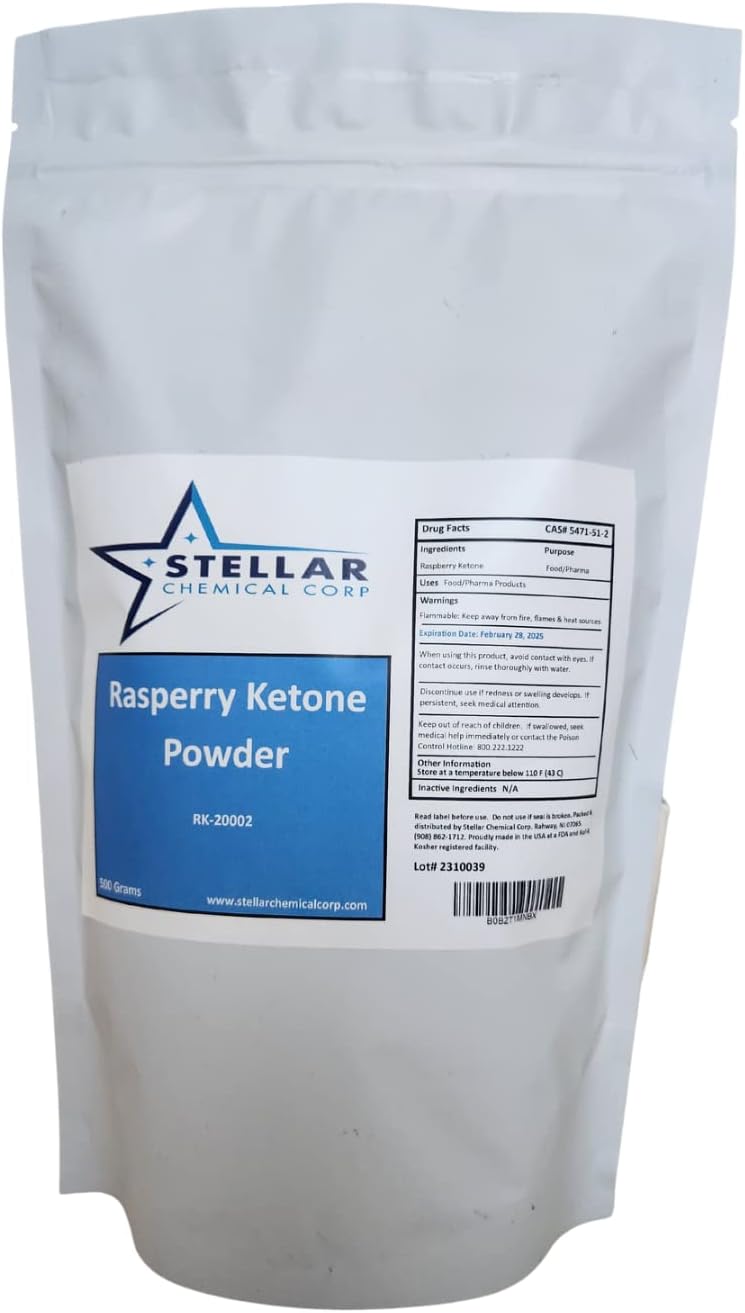 500g Raspberry Ketone Powder Dietary Supplement - Pure Antioxidants, Gluten Free - 500mg/Serving - Stellar Chemical Corp