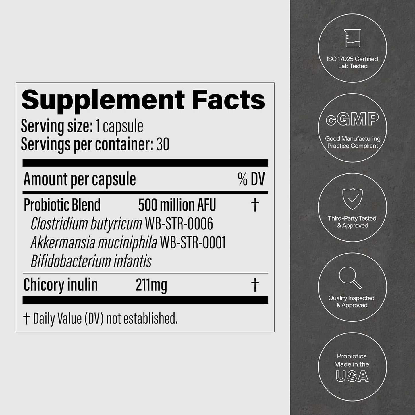 500M AFU Multi-Strain Probiotic + Prebiotic for GLP-1 Production & Energy - 30 Capsules