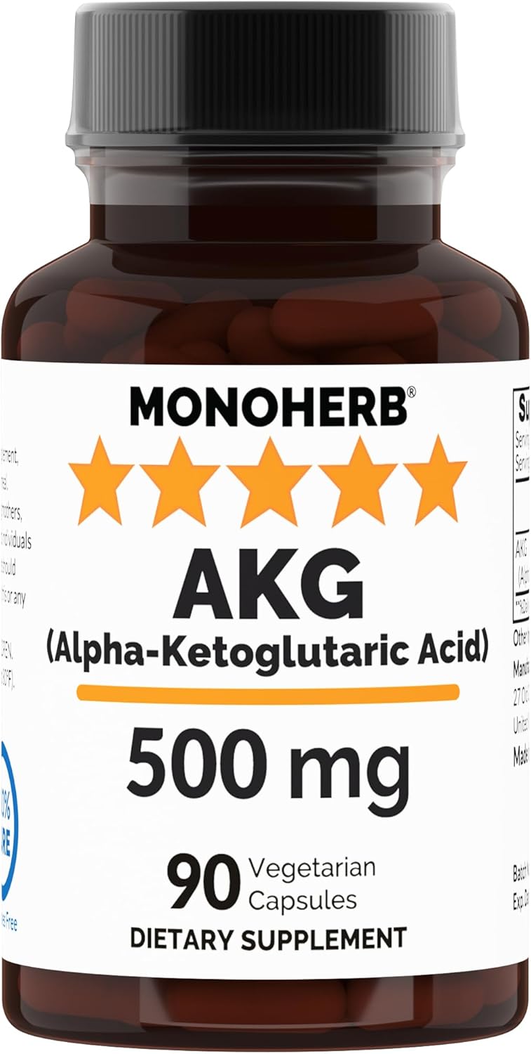 500mg Alpha-Ketoglutaric Acid Supplement - 90 Vegetarian Capsules - Monoherb AKG Formula