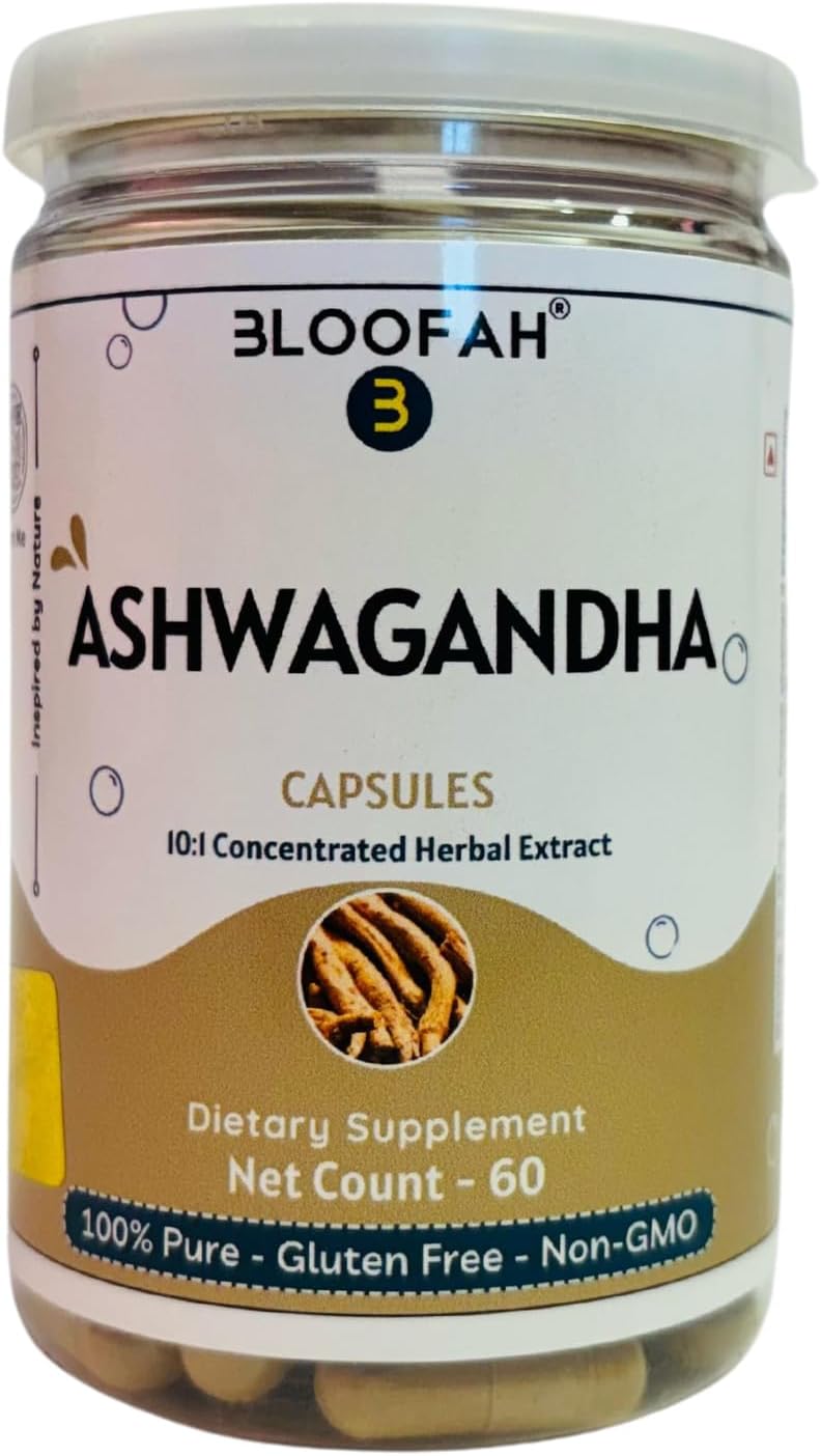 500mg Bloofah Ashwagandha Capsules - Pure Herbal Supplement (60 Count)