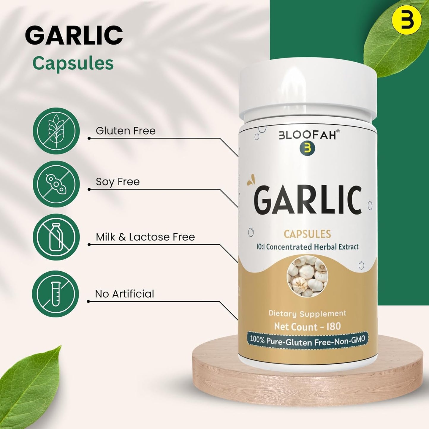 500mg Bloofah Garlic Capsules | Concentrated 10:1 Extract Supplement | Non-GMO, Gluten-Free | Easy-to-Swallow Pills | 180 Count Pack