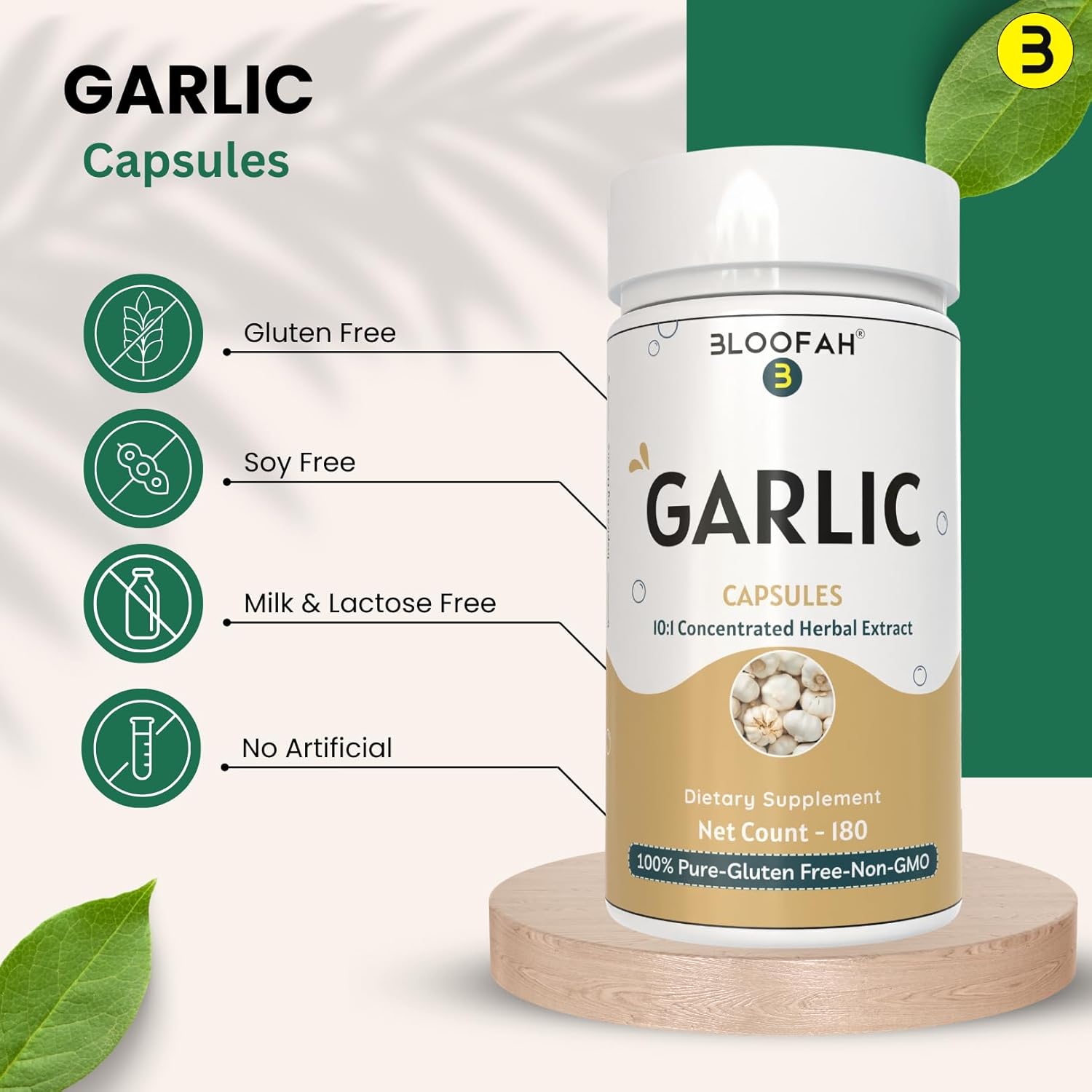 500mg Bloofah Garlic Capsules | Concentrated 10:1 Extract Supplement | Non-GMO, Gluten-Free | Easy-to-Swallow Pills | 180 Count Pack
