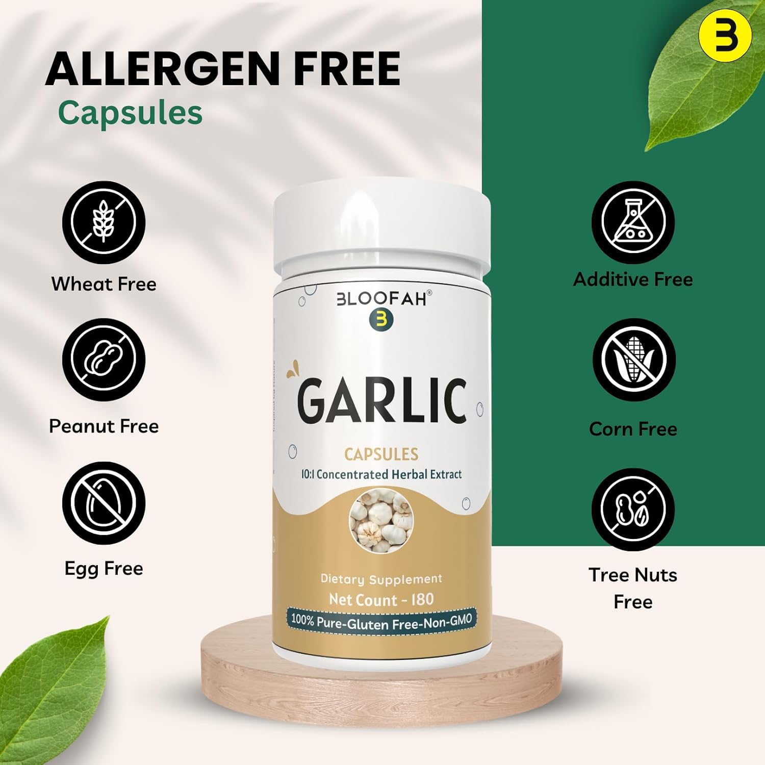 500mg Bloofah Garlic Capsules | Concentrated 10:1 Extract Supplement | Non-GMO, Gluten-Free | Easy-to-Swallow Pills | 180 Count Pack