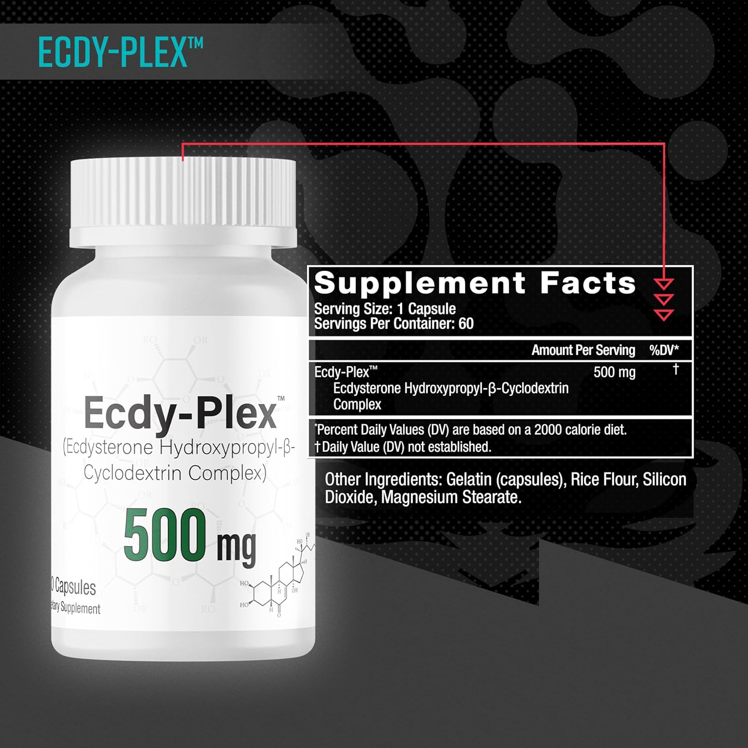 500mg Ecdysterone Capsules with Hydroxypropyl-β-Cyclodextrin for Better Absorption - 60 Count