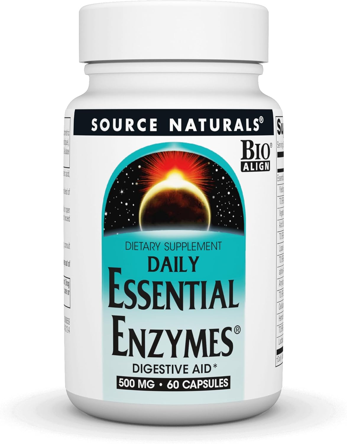 500mg Essential Enzymes Supplement for Digestion, Gas, Constipation & Bloating Relief - Supports Immune System - 60 Capsules