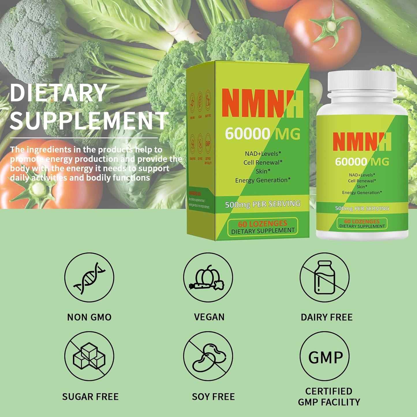 500mg Florteen NMNH Capsules with NR, TMG, Resveratrol, COQ10 - NAD Supplement for Energy Boost - 60 Count