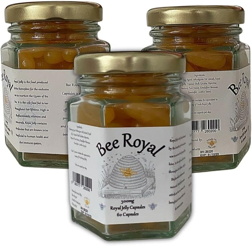 500mg Fresh Queen's Royal Jelly Capsules - 60 Capsules, Immune Support, Energy Boost, Fertility Aid, Reduce Fatigue
