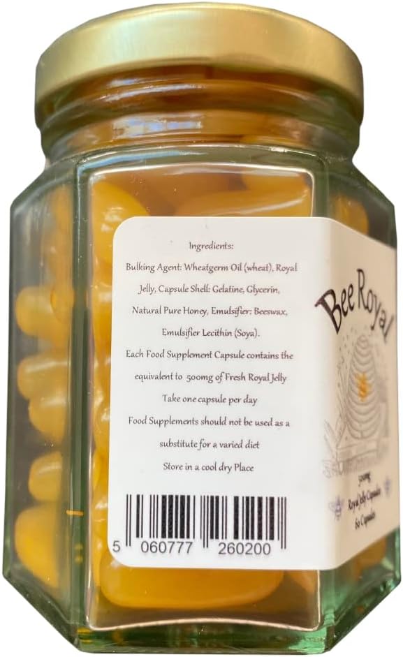 500mg Fresh Queen's Royal Jelly Capsules - 60 Capsules, Immune Support, Energy Boost, Fertility Aid, Reduce Fatigue