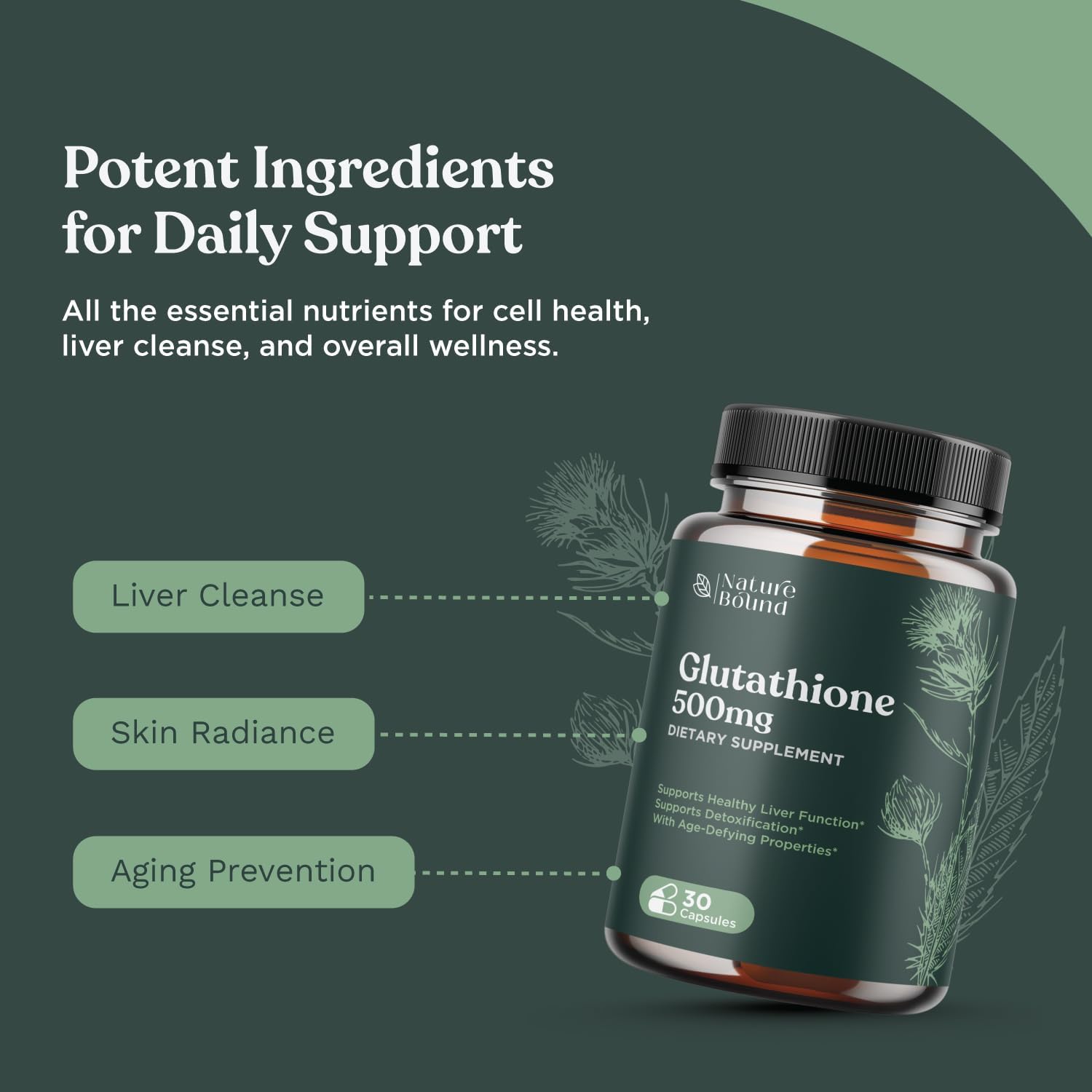 500mg Glutathione Skin Whitening Pills with Milk Thistle Extract - Antioxidant Support for Men and Women - Immune System Booster