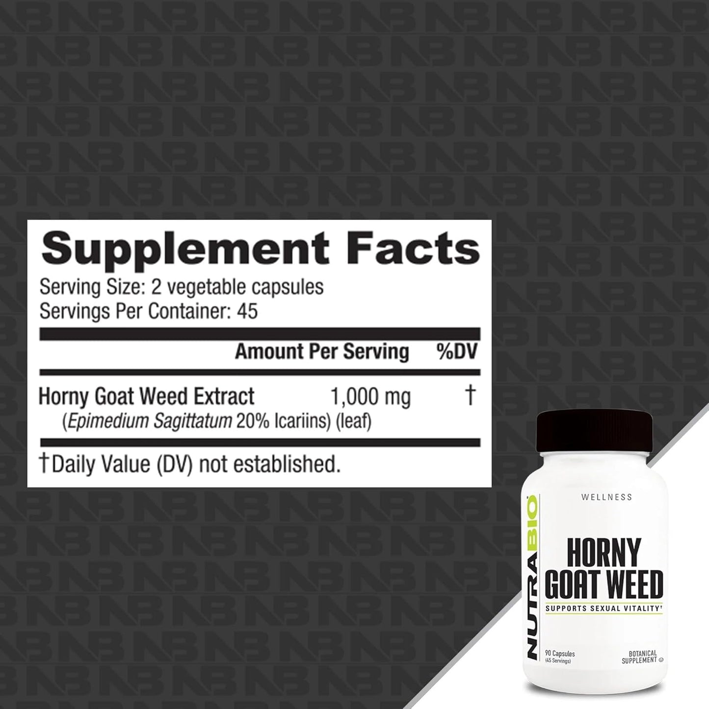 500mg Horny Goat Weed Extract Supplement for Energy & Vitality - 90 Capsules for Men & Women by NutraBio